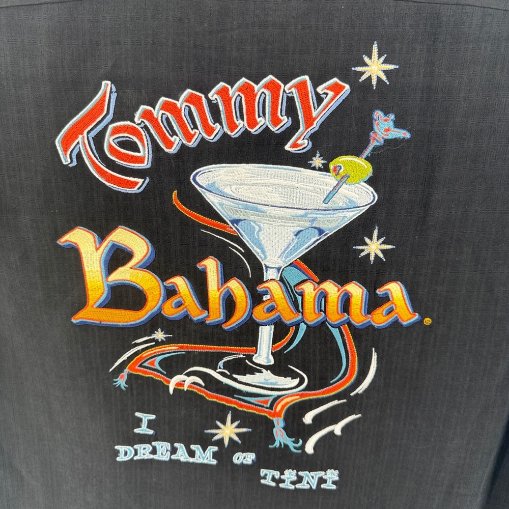 Tommy Bahama Mens Black Silk Short Sleeve Shirt Martini I Dream of Tint Size L